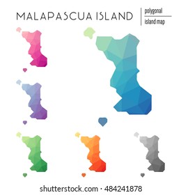 Set of vector polygonal Malapascua Island maps filled with bright gradient of low poly art. Multicolored polygonal Malapascua Island maps in geometric style for your infographics.