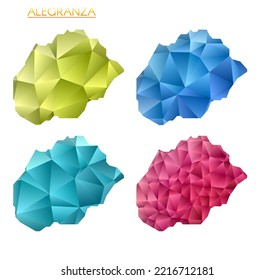 Set of vector polygonal maps of Alegranza. Bright gradient map of island in low poly style. Multicolored Alegranza map in geometric style for your infographics. Beautiful vector illustration.