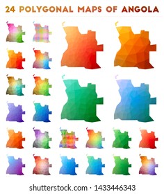 Set of vector polygonal maps of Angola. Bright gradient map of country in low poly style. Multicolored Angola map in geometric style for your infographics.
