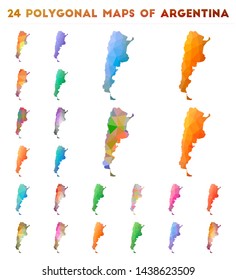 Set of vector polygonal maps of Argentina. Bright gradient map of country in low poly style. Multicolored Argentina map in geometric style for your infographics.