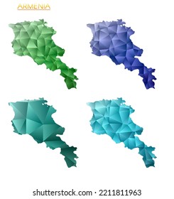 Set of vector polygonal maps of Armenia. Bright gradient map of country in low poly style. Multicolored Armenia map in geometric style for your infographics. Cool vector illustration.