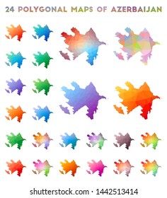 Set of vector polygonal maps of Azerbaijan. Bright gradient map of the country in low poly style. Multicolored Azerbaijan map in geometric style for your infographics.