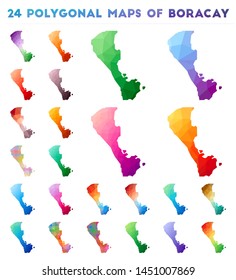 Set of vector polygonal maps of Boracay. Bright gradient map of island in low poly style. Multicolored Boracay map in geometric style for your infographics.