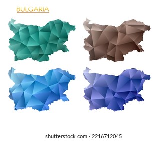 Set of vector polygonal maps of Bulgaria. Bright gradient map of the country in low poly style. Multicolored Bulgaria map in geometric style for your infographics. Amazing vector illustration.