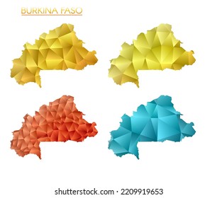 Set of vector polygonal maps of Burkina Faso. Bright gradient map of country in low poly style. Multicolored Burkina Faso map in geometric style for your infographics. Trendy vector illustration.