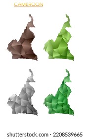 Set of vector polygonal maps of Cameroon. Bright gradient map of country in low poly style. Multicolored Cameroon map in geometric style for your infographics. Powerful vector illustration.