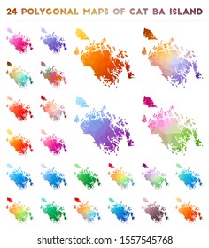 Set of vector polygonal maps of Cat Ba Island. Bright gradient map in low poly style. Multicolored Cat Ba Island map in geometric style for your infographics.