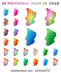 Set of vector polygonal maps of Chad. Bright gradient map of country in low poly style. Multicolored Chad map in geometric style for your infographics.