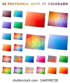Set of vector polygonal maps of Colorado. Bright gradient map of US state in low poly style. Multicolored Colorado map in geometric style for your infographics.