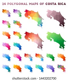 Set of vector polygonal maps of Costa Rica. Bright gradient map of country in low poly style. Multicolored Costa Rica map in geometric style for your infographics.