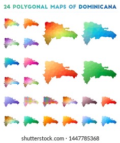 Set of vector polygonal maps of Dominicana. Bright gradient map of country in low poly style. Multicolored Dominicana map in geometric style for your infographics.