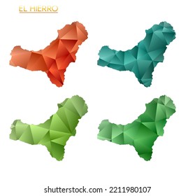 Set of vector polygonal maps of El Hierro. Bright gradient map of island in low poly style. Multicolored El Hierro map in geometric style for your infographics. Neat vector illustration.
