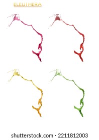 Set of vector polygonal maps of Eleuthera. Bright gradient map of island in low poly style. Multicolored Eleuthera map in geometric style for your infographics. Modern vector illustration.