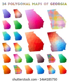 Set of vector polygonal maps of Georgia. Bright gradient map of US state in low poly style. Multicolored Georgia map in geometric style for your infographics.