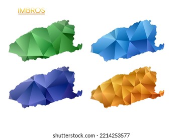 Set of vector polygonal maps of Imbros. Bright gradient map of island in low poly style. Multicolored Imbros map in geometric style for your infographics. Neat vector illustration.