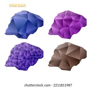Set of vector polygonal maps of Inisheer. Bright gradient map of island in low poly style. Multicolored Inisheer map in geometric style for your infographics. Powerful vector illustration.