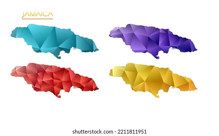 Set of vector polygonal maps of Jamaica. Bright gradient map of country in low poly style. Multicolored Jamaica map in geometric style for your infographics. Superb vector illustration.