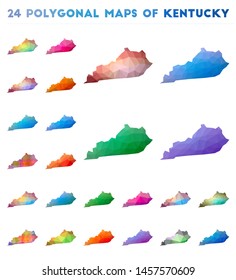 Set of vector polygonal maps of Kentucky. Bright gradient map of US state in low poly style. Multicolored Kentucky map in geometric style for your infographics.