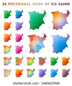 Set of vector polygonal maps of Ko Samui. Bright gradient map of island in low poly style. Multicolored Ko Samui map in geometric style for your infographics.