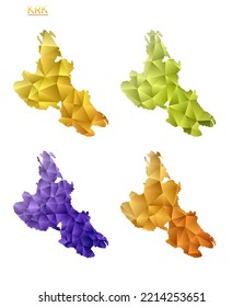 Set of vector polygonal maps of Krk. Bright gradient map of island in low poly style. Multicolored Krk map in geometric style for your infographics. Powerful vector illustration.