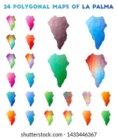 Set of vector polygonal maps of La Palma. Bright gradient map of the island in low poly style. Multicolored La Palma map in geometric style for your infographics.