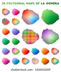 Set of vector polygonal maps of La Gomera. Bright gradient map of the island in a low poly style. Multicolored La Gomera map in geometric style for your infographics.