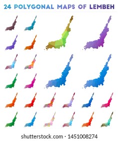 Set of vector polygonal maps of Lembeh. Bright gradient map of island in low poly style. Multicolored Lembeh map in geometric style for your infographics.