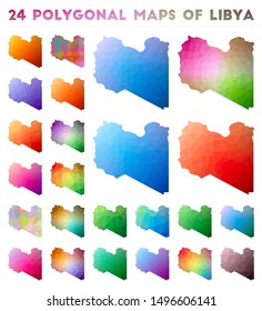 Set of vector polygonal maps of Libya. Bright gradient map of country in low poly style. Multicolored Libya map in geometric style for your infographics.