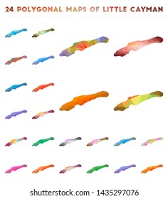 Set of vector polygonal maps of Little Cayman. Bright gradient map of island in low poly style. Multicolored Little Cayman map in geometric style for your infographics.