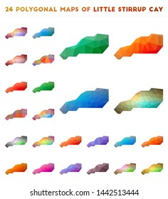 Set of vector polygonal maps of Little Stirrup Cay. Bright gradient map of island in low poly style. Multicolored Little Stirrup Cay map in geometric style for your infographics.