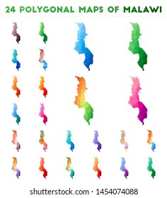 Set of vector polygonal maps of Malawi. Bright gradient map of the country in low poly style. Multicolored Malawi map in geometric style for your infographics.