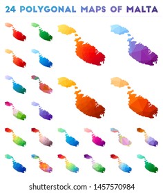 Set of vector polygonal maps of Malta. Bright gradient map of the island in low poly style. Multicolored Malta map in geometric style for your infographics.