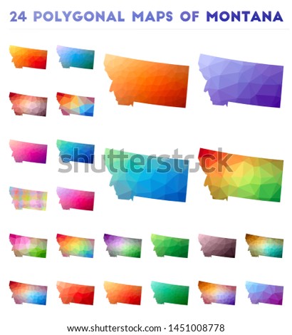 Set of vector polygonal maps of Montana. Bright gradient map of us state in low poly style. Multicolored Montana map in geometric style for your infographics.