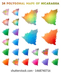 Set of vector polygonal maps of Nicaragua. Bright gradient map of country in low poly style. Multicolored Nicaragua map in geometric style for your infographics.