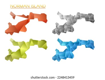 Set of vector polygonal maps of Norman Island. Bright gradient border map in low poly style. Multicolored Norman Island map in geometric style for your infographics. Attractive vector illustration.