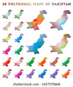 Set of vector polygonal maps of Pakistan. Bright gradient map of country in low poly style. Multicolored Pakistan map in geometric style for your infographics.