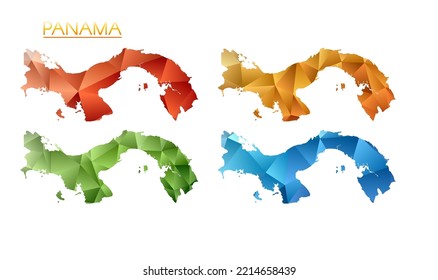 Set of vector polygonal maps of Panama. Bright gradient map of country in low poly style. Multicolored Panama map in geometric style for your infographics. Radiant vector illustration.