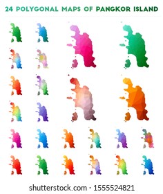 Set of vector polygonal maps of Pangkor Island. Bright gradient map in low poly style. Multicolored Pangkor Island map in geometric style for your infographics.