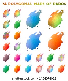 Set of vector polygonal maps of Paros. Bright gradient map of the island in low poly style. Multicolored Paros map in geometric style for your infographics.