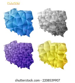 Set of vector polygonal maps of Poland. Bright gradient map of country in low poly style. Multicolored Poland map in geometric style for your infographics. Vibrant vector illustration.