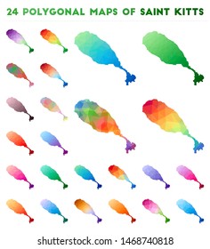 Set of vector polygonal maps of Saint Kitts. Bright gradient map of island in low poly style. Multicolored Saint Kitts map in geometric style for your infographics.