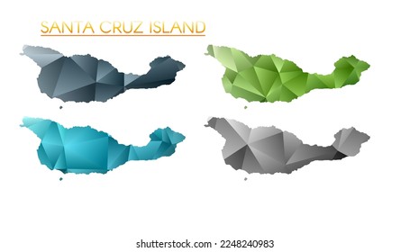 Set of vector polygonal maps of Santa Cruz Island. Bright gradient border map in low poly style. Multicolored Santa Cruz Island map in geometric style for your infographics.