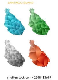 Set of vector polygonal maps of Santiago Island. Bright gradient border map in low poly style. Multicolored Santiago Island map in geometric style for your infographics.