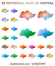 Set of vector polygonal maps of Sentosa. Bright gradient map of island in low poly style. Multicolored Sentosa map in geometric style for your infographics.
