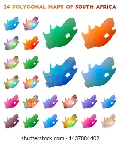 Set of vector polygonal maps of South Africa. Bright gradient map of country in low poly style. Multicolored South Africa map in geometric style for your infographics.