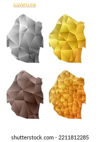 Set of vector polygonal maps of Swaziland. Bright gradient map of country in low poly style. Multicolored Swaziland map in geometric style for your infographics. Artistic vector illustration.