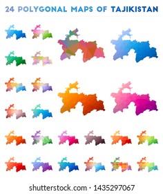 Set of vector polygonal maps of Tajikistan. Bright gradient map of the country in low poly style. Multicolored Tajikistan map in geometric style for your infographics.