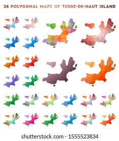 Set of vector polygonal maps of Terre-de-Haut Island. Bright gradient map in low poly style. Multicolored Terre-de-Haut Island map in geometric style for your infographics.