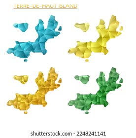 Set of vector polygonal maps of Terre-de-Haut Island. Bright gradient border map in low poly style. Multicolored Terre-de-Haut Island map in geometric style for your infographics.