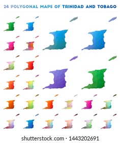 Set of vector polygonal maps of Trinidad and Tobago. Bright gradient map of country in low poly style. Multicolored Trinidad and Tobago map in geometric style for your infographics.